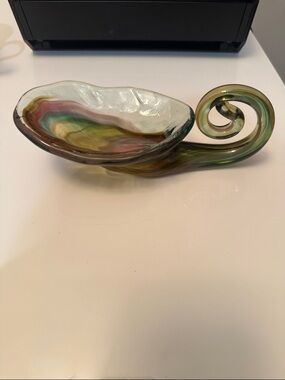 Handblown Multicolor Glass Decorative Vase Unique Murano Art Swirled Cornucopia